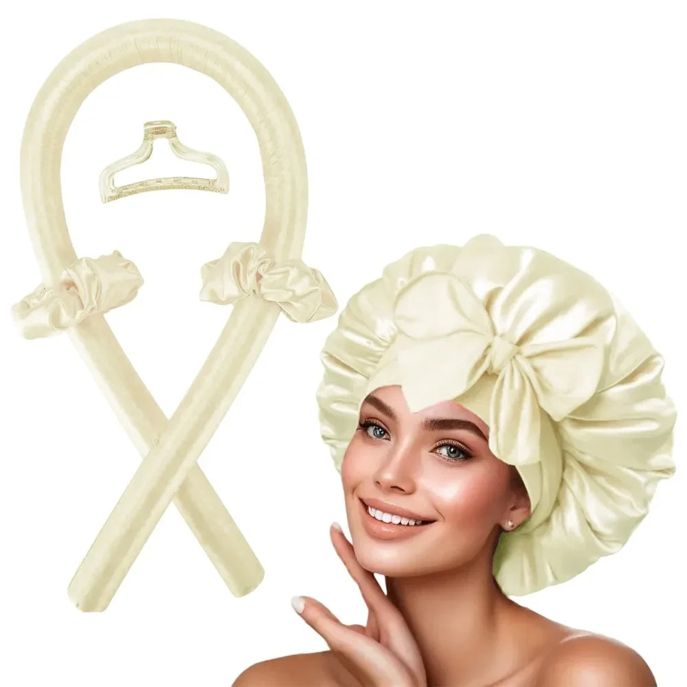 Heatless Curling Rod Headband Soft Hair Curler with Sleeping Bonnet No Heat Hair Rollers Satin Styling Tools